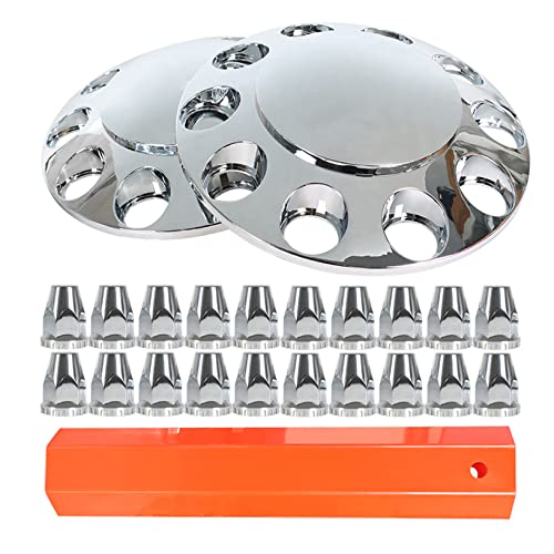 Lablt Chrome Semi Truck Tractor Trailer Hub Cover Wheel Axle Cover Center Caps Set For Front And Rear Axles With 33Mm Screw-On Lug Nut Covers #TOP3