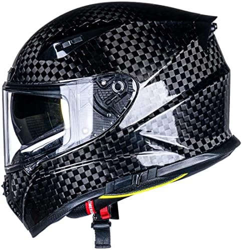 VCOROS FA-602 Carbon Fiber Full Face Motorcycle Helmet Unisex-Adult Dual Visor Helmets(12K-Gloss Black,M)