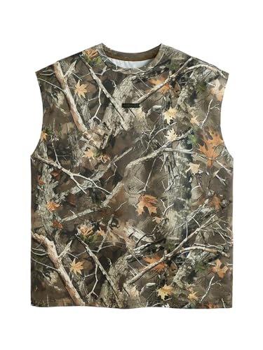 SOLY HUX Men's Camo Print Tank Top Crew Neck Sleeveless Loose T Shirts Summer Outdoor Streetwear Army Green 3X-Large