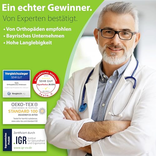 feela.® Orthopädisches Sitzkissen [3 Härtegrade] TESTSIEGER – Ergonomisches Sitzkissen für Bürostuhl & Auto – Schmerzlindernd, Steißbein entlastend, Sitzkomfort & Durchblutung fördernd (Medium)