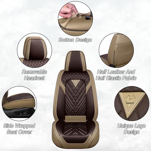 Image of Car Seat Covers for Chevrolet Equinox 2005-2026, Premium Nappa Leather Waterproof & Anti-Slip, Full Coverage Customized fit Chevrolet Equinox Seat Covers Front Set (2 Seats Standard,Beige-Brown)