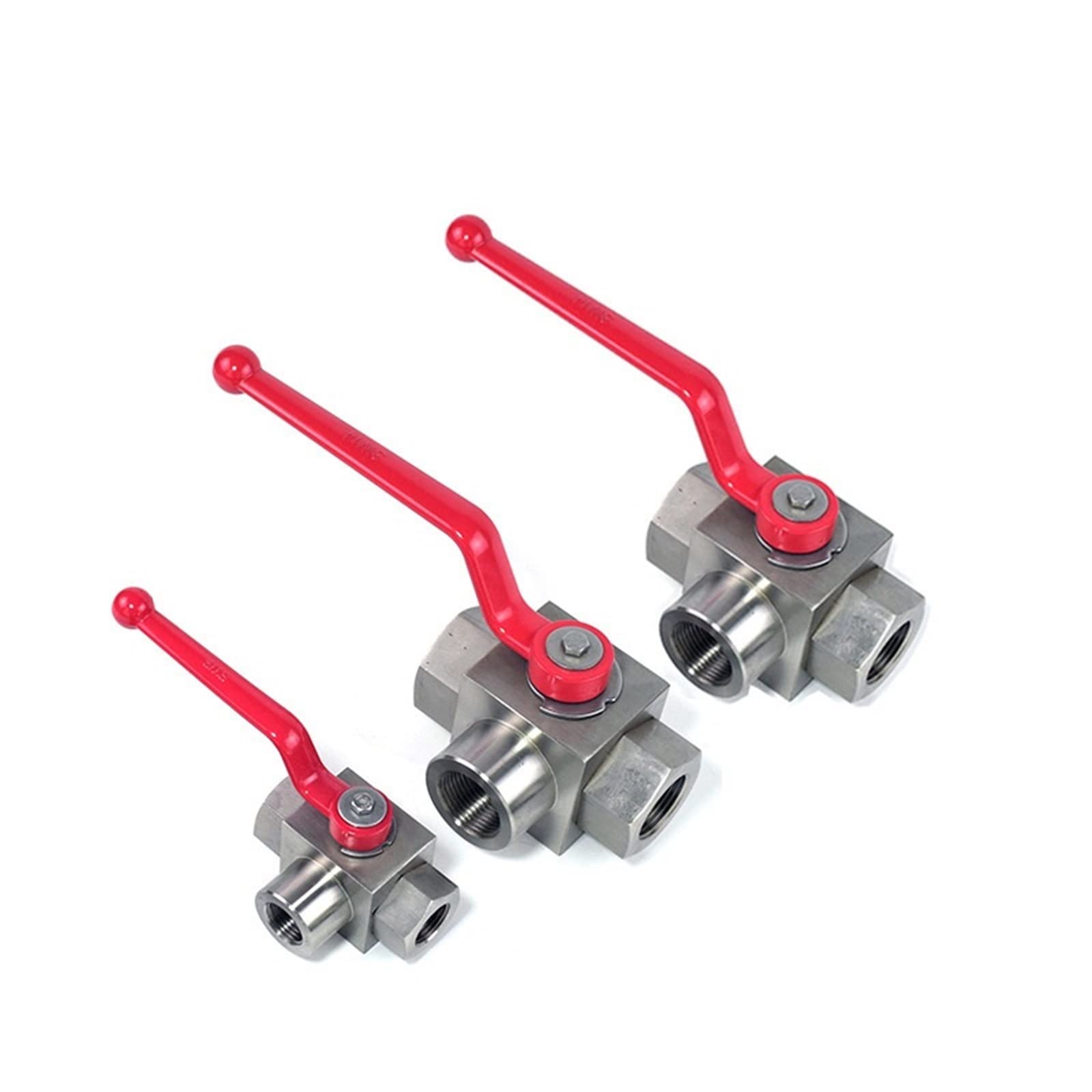 HDPHCRIUN 1/4 3/8 1/2 3/4 Hydraulic High Pressure Ball Valve Stainless Steel SS304 KHB 3 Way 31.5MPa 1Pcs(NPT,0.5 Inch)