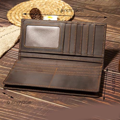 Handmade Long Retro Leather Envelope Men Card Holder Wallet, Thin Multifunctiona Crazy Horse Leather Wallet for Father's Day Boyfriend Thanksgiving Fashion Gift2