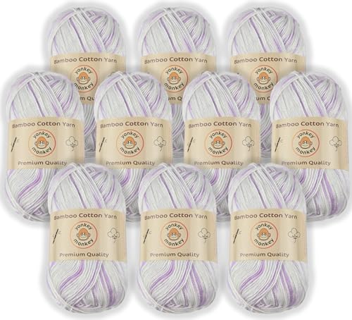 Image of 10-Pack of Yonkey Monkey 500 Grams Yarn - 70% Rayon derived from Bamboo, 30% Cotton - Imported - Purple White 9041