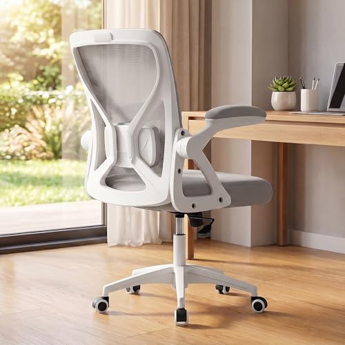 Image of VASAGLE Chair, Adjustable Ergonomic Mesh with Lumbar Support | Office chair with 90-105 tilt function, wide seat, flip-up armrests, Dove Gray UOBN045GD01S