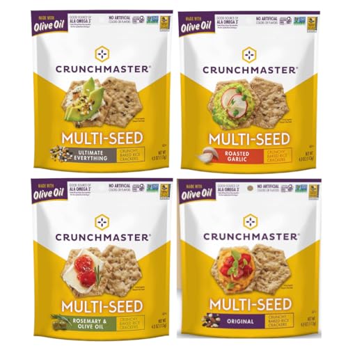 Crunchmaster Multiseed Crackers Variety Pack, 4 Count (4 oz Bags) – Original, Rosemary Olive Oil,...