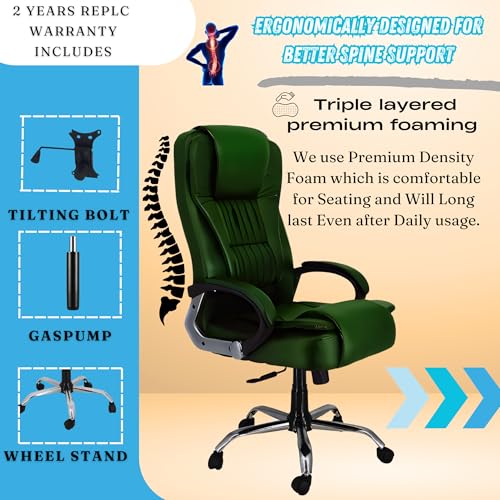 Image of NEWTURN� Dragon High Back Premium Leatherette Soft Double Cushioned Work from Home /Office /Desk /Computer revolving Chair with Heavy Duty Metal Wheel Base & 3 Yrs Parts replc. wty (Premiun Green)