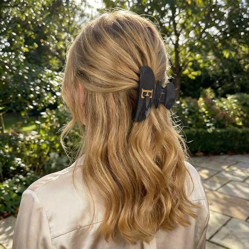 Image of LILIE&WHITE Acrylic Letter Hair Clips For Women Stylish E Monogram Hair Claw Alphabet Hair Clip Fashion Glitter Claw Clips Elegant And Durable Hair Accessory Large Hair Clips Black E