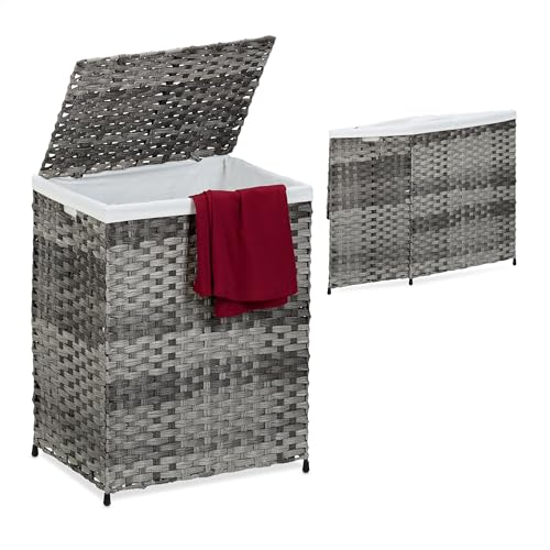 Relaxdays Wäschekorb mit Deckel, Rattan-Optik, Wäschesack 90 l, HBT:...