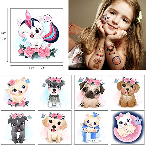 Glaryyears Watercolor Animals Temporary Tattoo For Kids, 30-Pack Fake Tattoos, Cute Dog Cat For Girls Boys Children, Fun Cartoon Stickers For Body Face Hand Arm Birthday Party Favors #TOP3