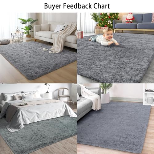 Grand tapis de salon poil long shaggy gris 110x190 cm pour chambre - 7