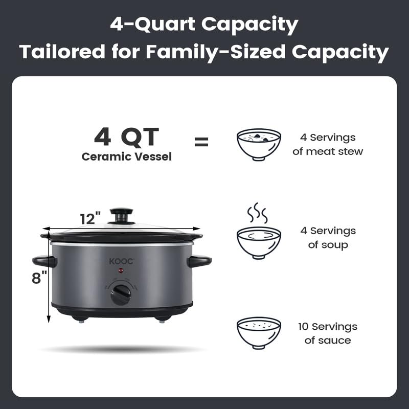 KOOC-4-Quart-Slow-Cooker-Free-Liners-Included-for-Easy-Clean-up-3-Temperature-Settings-Dishwasher-Safe-Crock-Stainless-Steel-GREY-Ellipse KOOC 4 Quart Slow Cooker Free Liners Included for Easy Clean up 3 Temperature Settings Dishwasher Safe Crock Stainless Steel GREY Ellipse