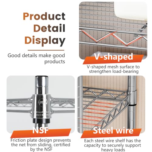 Image of BestOffice | 6-Tier Wire Shelf with Wheels | 48 inch x 18 inch x 81 inch | Chrome