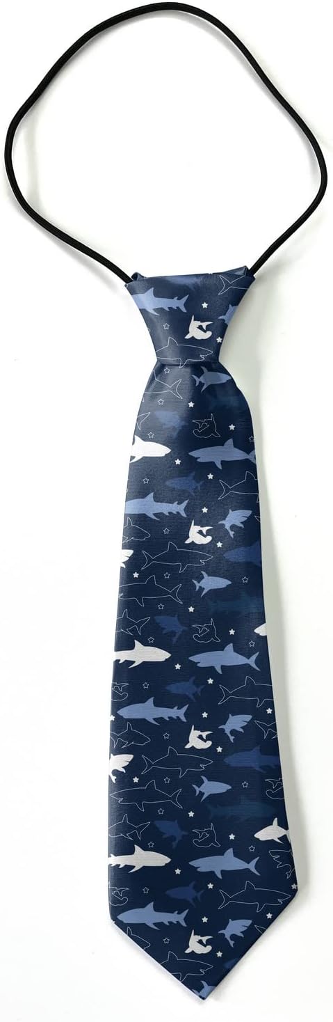 Toddler Size (Shark) Pre-Tied Adjustable Novelty Necktie, Fashion Conversational Neck Strap Ties for Boys and Children, for Wedding Parties Events