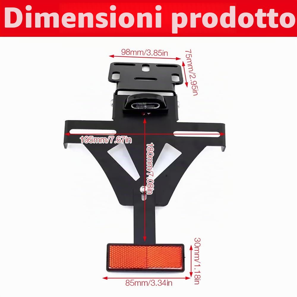 Portatarga Moto, Porta Targa Moto Regolabili con Luce Targa, Staffa Portatarga Per Universale Supporto Per Fanale Posteriore Targa Per Moto