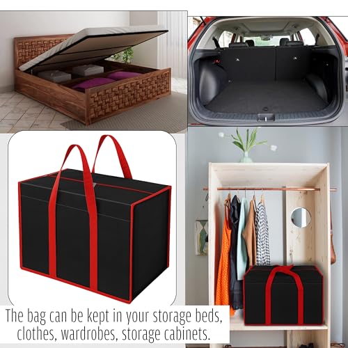 Image of Storite 2 Pack Nylon 85 L Moisture Proof Multi-Purpose Underbed Storage Bag /Clothing Storage Organiser /Toy Storage /Blankets Storage Bag with Zipper and Strong Handle (Black,57x36.8 x40.5 cm)