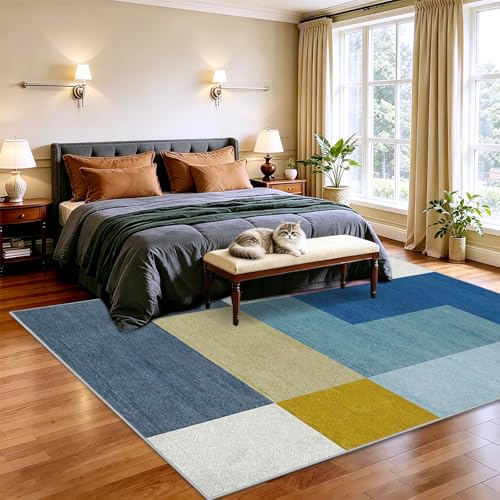 Carpette pour salon moderne bleu et géométrique idéal pour une chambre - 4
