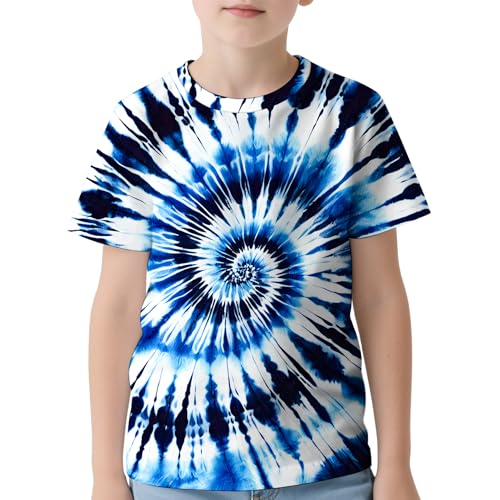 Kids Tie Dye Shirt 4-16 Years Boys Girls Hippies Senior Short Sleeve Colorful Tees T Shirts