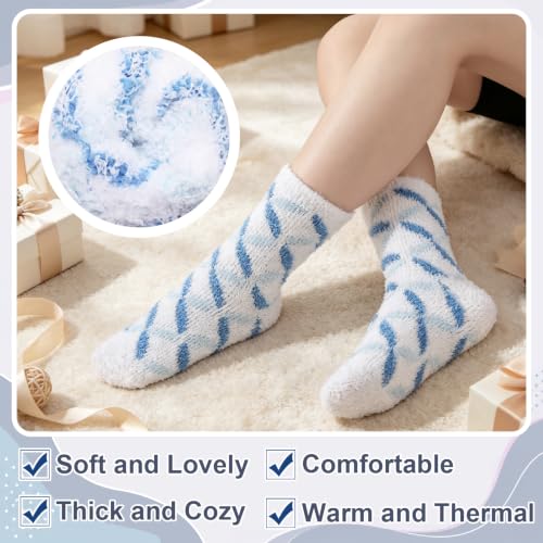 Womens Fuzzy Socks Bow/Heart/Animal Embroidery Printing Warm - Image 2