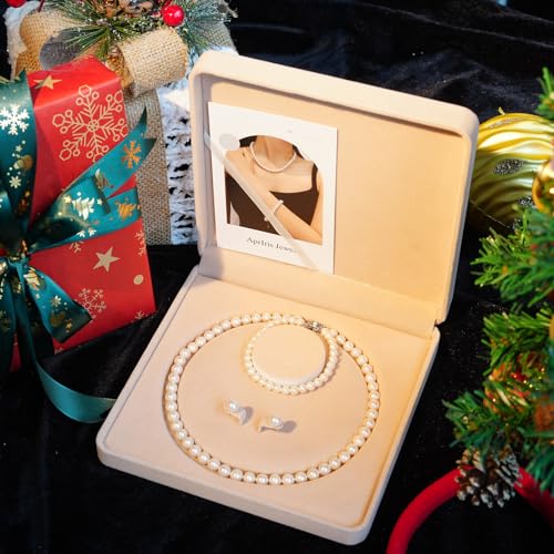 Freshwater Pearl Jewelry Set for Women,Pearl Sets for Women 3 Piece,Pearl Necklaces and Earrings for Women Includeds Pearl Necklace,Pearl Earrings,Pearl Bracelet4