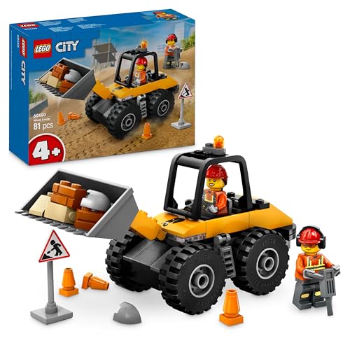 LEGO City Cargadora con Ruedas Amarilla Vehículo de Construcción y Obra, Excavadora de Juguete, Regalo Montessori para Niños y Niñas de 4 años o Más, 2 Minifiguras de Obreros y Accesorios 60450