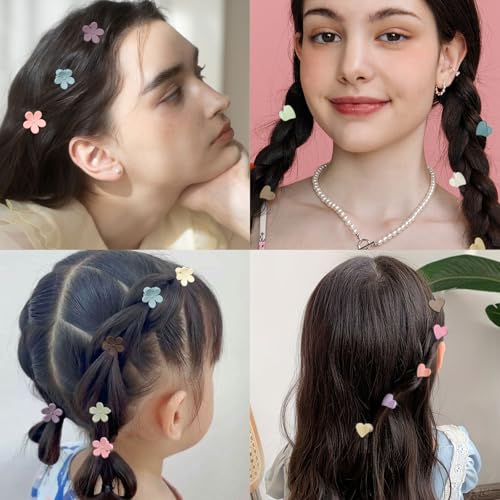 100Pcs Colorful Mini Flower Hair Clips Set, TEBIEKOY Small Hair Clips Mini Heart Hair Claw Clip Cute Jaw Clips Hair Pins Hair Barrettes Tiny Flower Hair Accessories for Women - Thumbnail 7