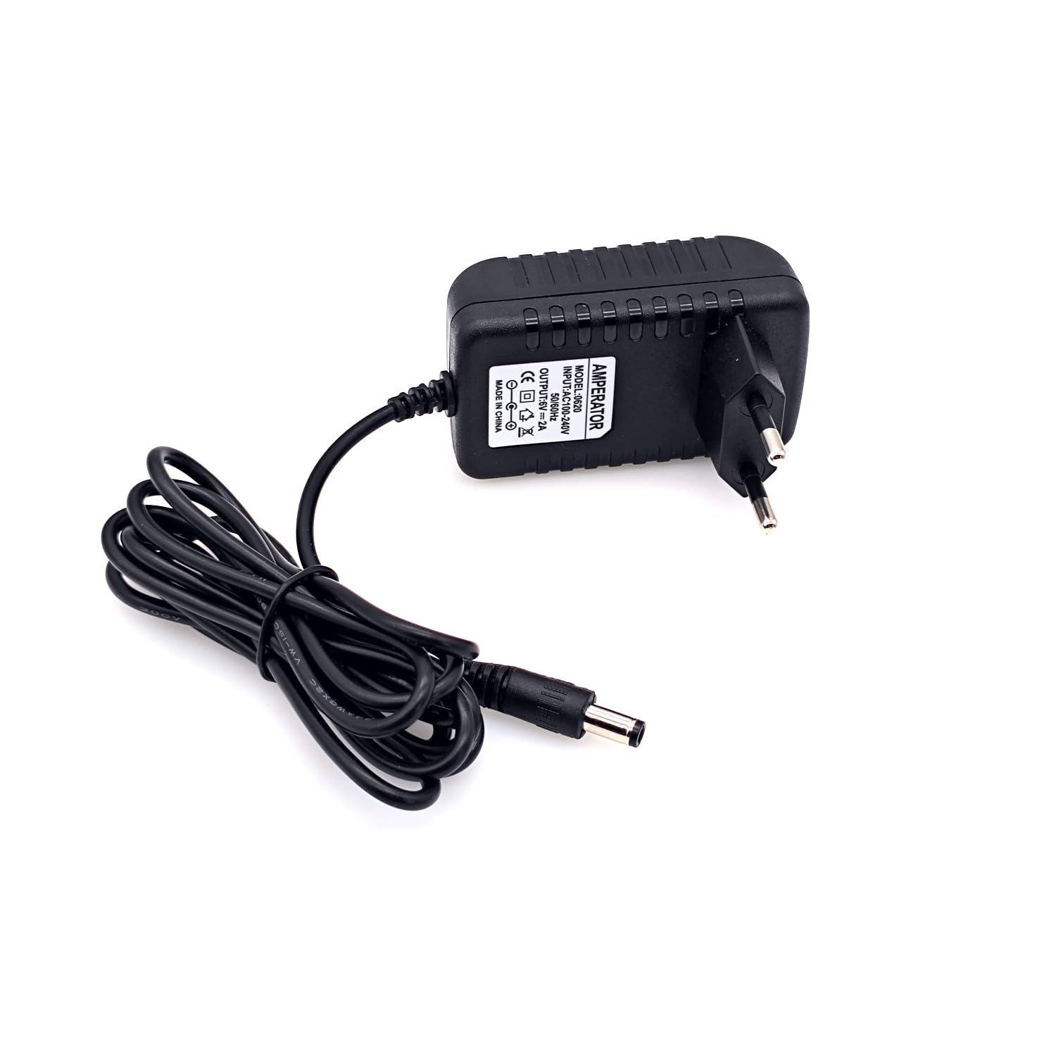 JZK 6V 2A Caricatore con cavo di ricarica, 5.5 mm x 2.5 mm connettore DC compatibile con 5.5 mm x 2.1 mm, adattatore AC, alimentatore di rete 12 W