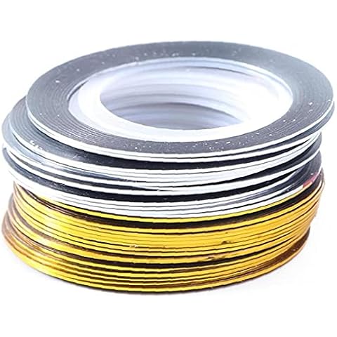 TOSSPER 20 Rollen Gold Silber Striping Tape Line Nail Art Aufkleber Polnisch Transfer Nageldrahtfolien Klebstoff Aufkleber Maniküre Dekoration Cover