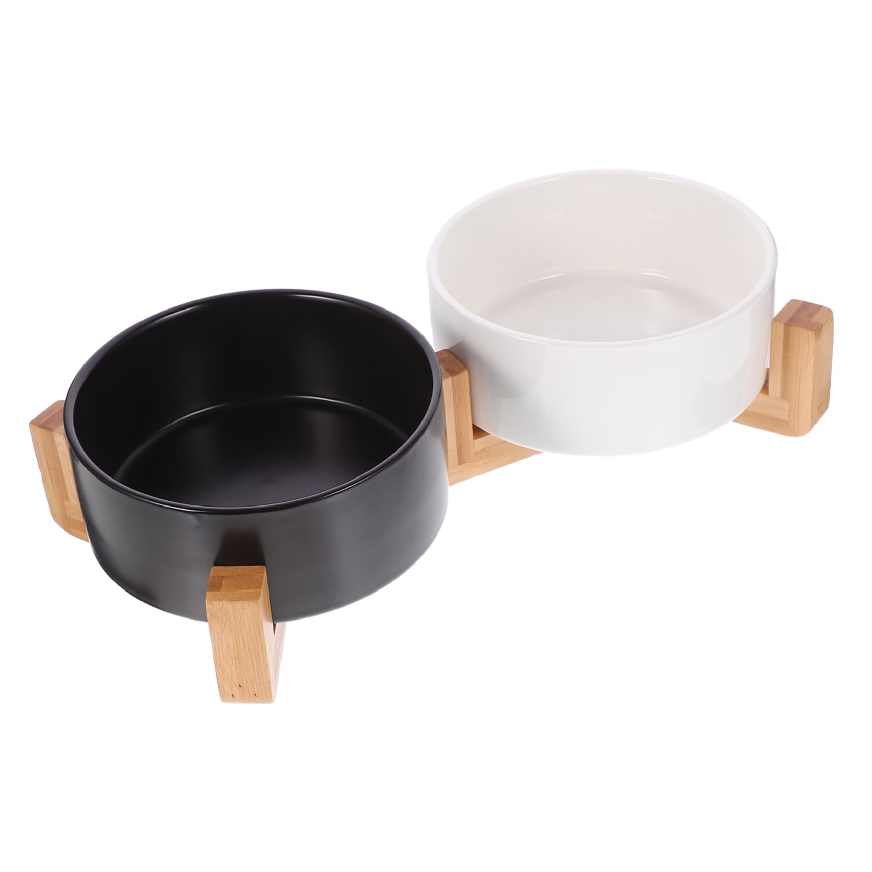 HEMOTON Comederos de Cerámica para Perros y Gatos con Soporte de Madera Antideslizante Comedero Mediano para Alimento y Agua para Mascotas