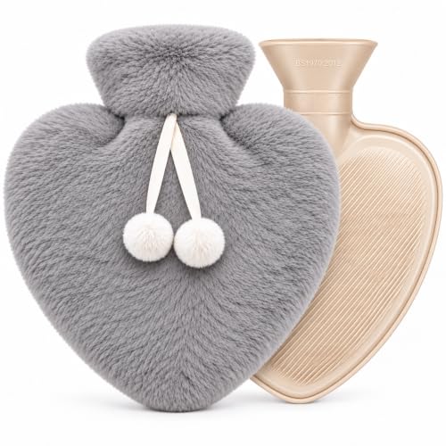 Image of Hot Water Bag with Soft Cover for Pain Relief, 1 Pcs Heating Pad Rubber Hot Bag for Body Massage for Men & Women for Hot Water Bottle for Period, Cramps, Heating Pad - 1000ML (GRAY Color) (Gray)