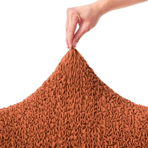Image of Bellissima Sofa Covers - Premium Luxury Microfibra Plain Stretchable Sofa Cover Single Seater Fully Covered Slipcover, Imported from Italy (Terracotta)