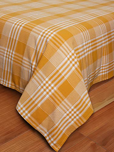 Image of AIRWILL, 200GSM Handloom Cotton Double Bedsheet with 2 Pillow Covers (Track Dobby Yellow)