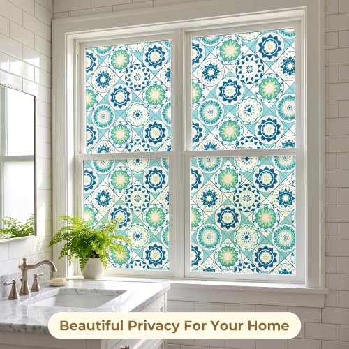 Vinilo decorativo para ventana estilo vidriera azul 17.5x78.7 pulg miniatura 4