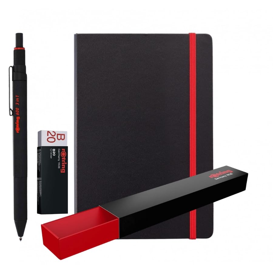 ROtring 600 3-in-1 Multicolor Stift + Notizbuch - Schwarz/Rot & Druckbleistift