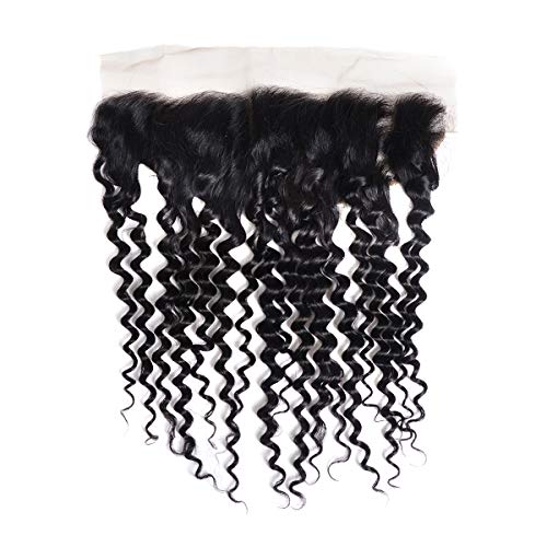 Human Hair Lace frontal 13x4 inch Swiss Medium Brown Lace Deep Wave Hair with Baby Hair 18 inch Hair Extensions (18 inch lace frontal)