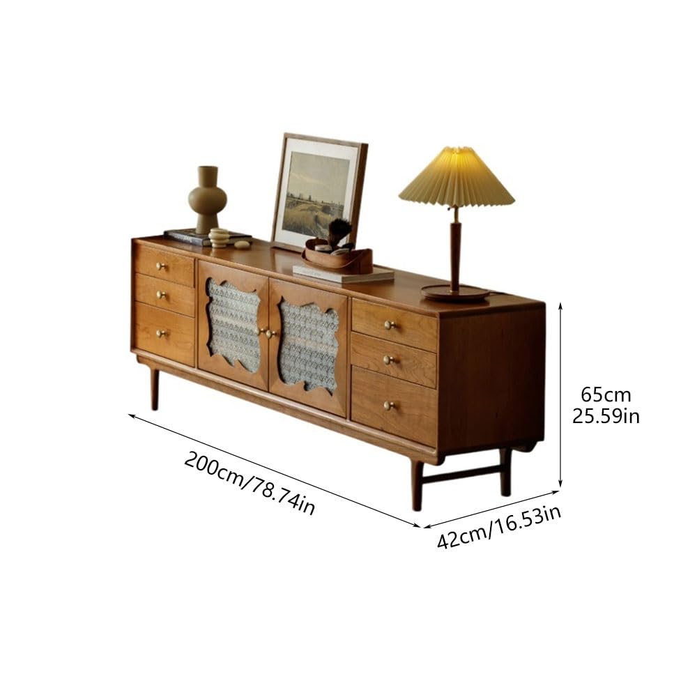 Console Multimédia Moderne Support TV en Bois de Cerisier 200 cm, Centre Stockage & Divertissement Ménager pour Salon, Adapté au, Hôtel, Salle Réunion etc