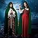 AOOWU Mittelalter Umhang Kapuzenumhang, Herren Damen Halloween Umhang mit Kapuze, Dunkelgrün Umhang, Umhang kostüm Cape Satin Erwachsene, Umhang Kostüm Mantel Halloween Weihnachten Karneval Kostüm