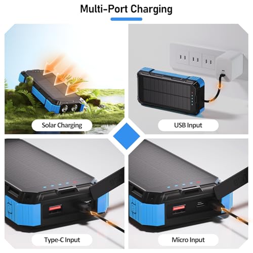 Image of Solar Charger Power Bank 49800mAh, 22.5W PD Fast Charging Portable Phone Charger Built-in 4 Cables with USB C, Wireless Charger for Phone, Dual Flashlights, Solar Battery Charger for Outdoor Camping