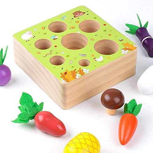 succeedw Wooden Toys for 1-4 Year Old Boys and Girls Montessori Shape Size Sorting Puzzle Carrots Harvest Developmental Gifts for Fine Motor Skill