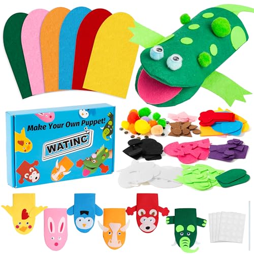 WATINC 6Pcs Hand Puppet Making Kit, Art Craft Felt Sock Puppet Toys, Creative DIY Make Your Own...