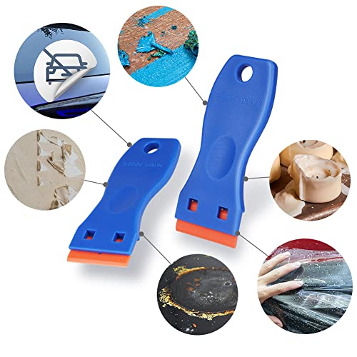 Flintronic Schaber, Mini Kunststoff Schaber mit 20 Kunststoff Klingen, Plastikspachtel, Plastik schaber für Klebereste Entferner, klebstoffentferner, Gadom Kochfeld Kratzer, Kleberentferner, Blau