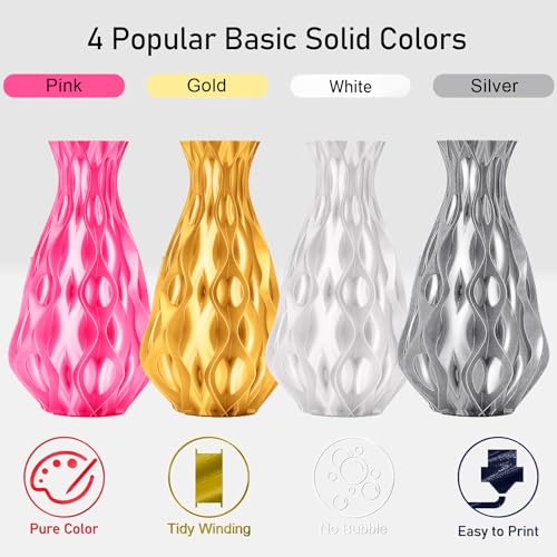 Image of YOUSU 3D Printer Filament, 250G PLA Silk Filament Bundle, 1.75mm Smooth Silk Filament Muticolor, Silk PLA Filament 4 Color Pack 4x250g (Gold, Silver, Pink, White)