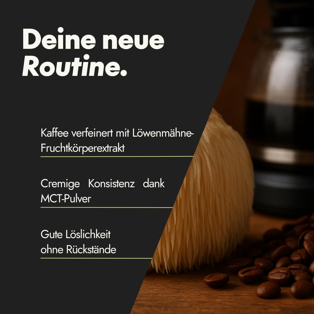 serotalin Mushroom Coffee | Bio Kaffee Alternative mit Lion’s Mane (Löwenmähne Fruchtkörperextrakt) & MCT-Pulver | Adaptogener Brain Coffee mit Kaffee-Extrakt für sanften Genuss