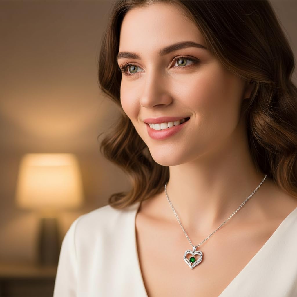 Birthstone Heart Necklace for Women Wife Girlfriend Mom Daughter Gifts S925 Silver Jewelry For Anniversary Rose Gold Gifts For Birthday Christmas Mothers Valentines Day - Image 6