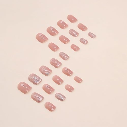 Miniatura 2 de Uñas postizas cortas a presión cuadradas con diseños de purpurina, uñas florales, uñas acrílicas, lindas uñas postizas con pegamento, uñas postizas