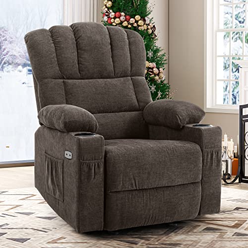 Yitahome Glider Rocker Recliner Chair With Massage And Heat, Fabric Power Recliner Chair Manual Rocking Recliner Chair With 2 Cup Holders, Usb Charge Port And Side Pocket,Brown #TOP11