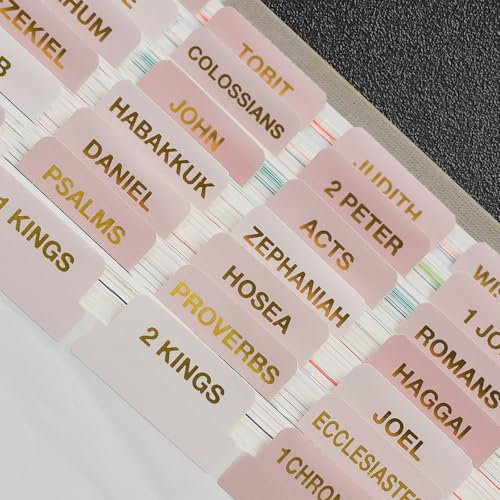 Pink Bible Tabs for Women - Laminated Gold Foil Embossed