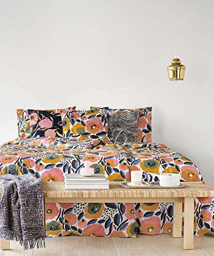 Image of MARIMEKKO - Queen Duvet Cover Set, Cotton Percale Bedding with Matching Shams & Button Closure, All Season Home Decor (Rosarium Pink, Queen)