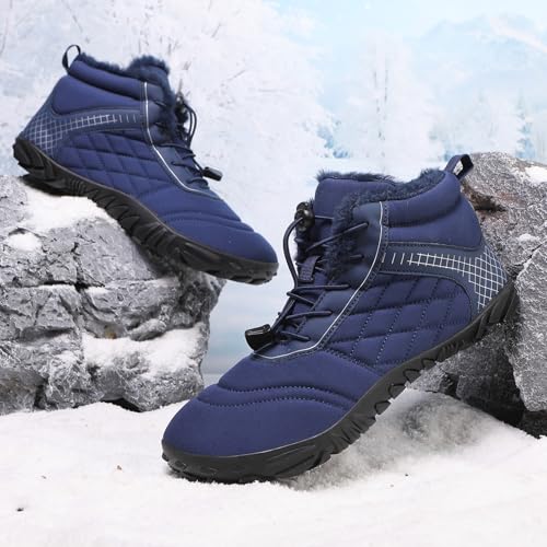 Image of Winter Footwear Barefoot Shoes Women Men Zero Drop Barefoot Hiking Boots Slip On Warm Waterproof Snow Boot Minimalist Wide Toe Ankle Booties Five Finger Hike Shoes Outdoor