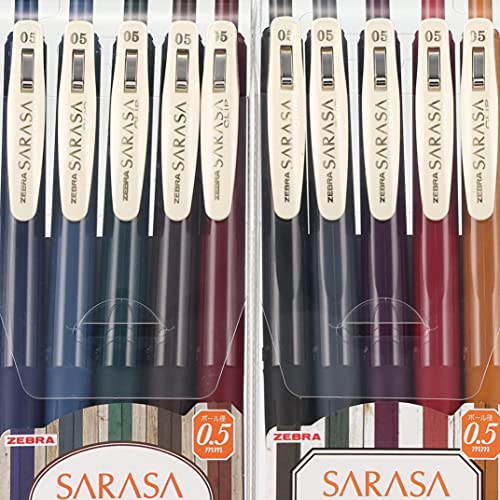 Image of Zebra Jj15-10C-Vi-Vi2-Az Sarasa Clip Gel Ballpoint Pen,0.5,Vintage,10 Colors,Multicolor